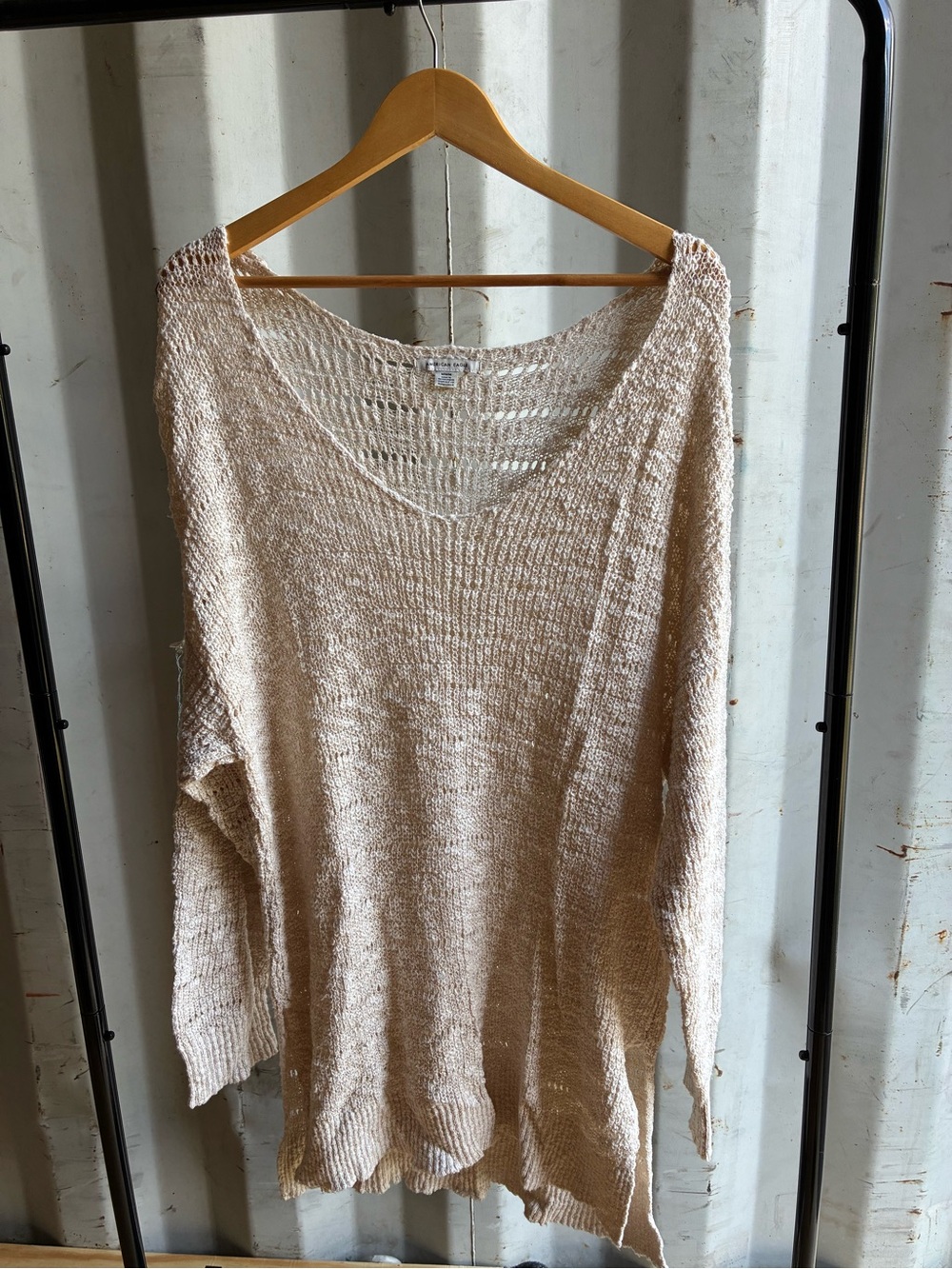 American Eagle Outfitters Beige V-Neck Lightweight Knit Sweater
